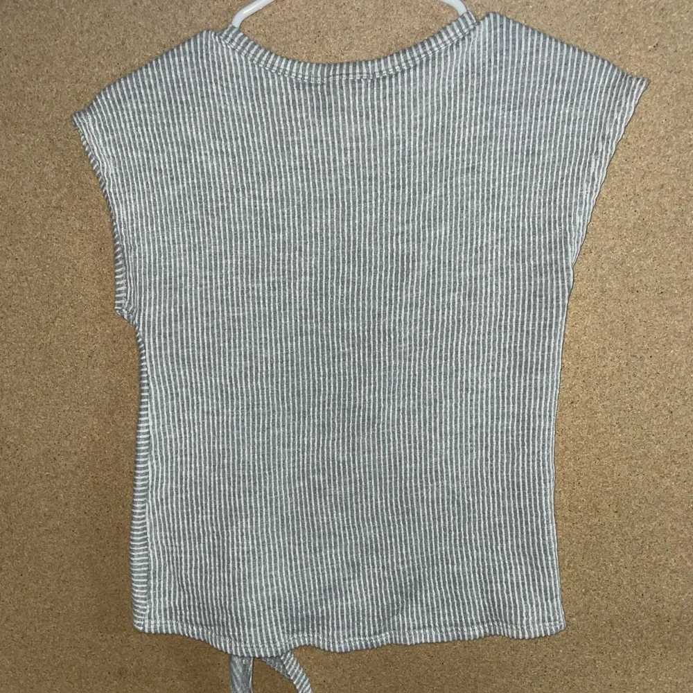 Caution To The Wind Black and White Striped Tie-Front Tee - Picture 4 of 4
